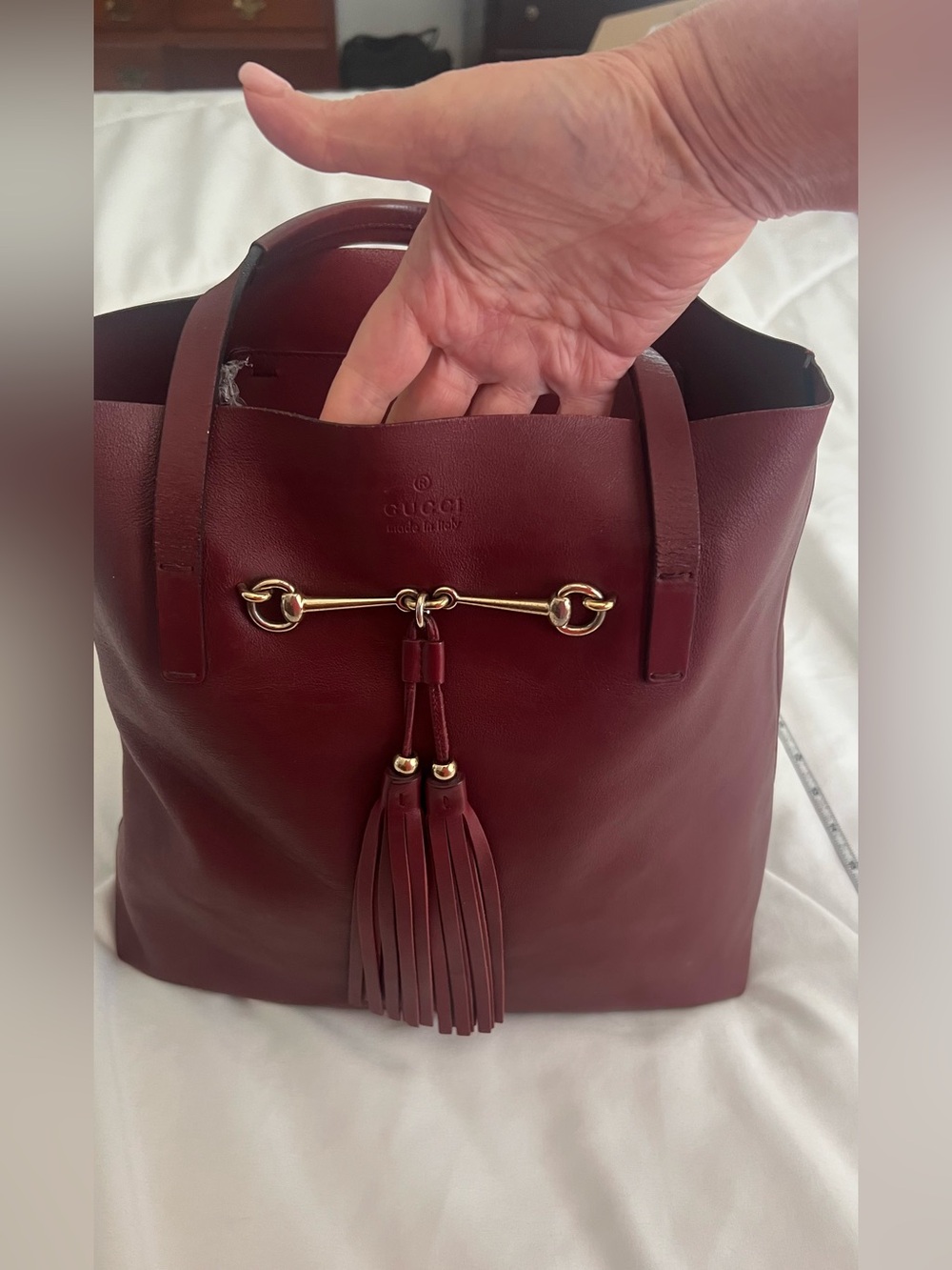 Gucci horse bit Wine Red Leather Tassel Tote with Gold Hardware - Picture 10 of 16